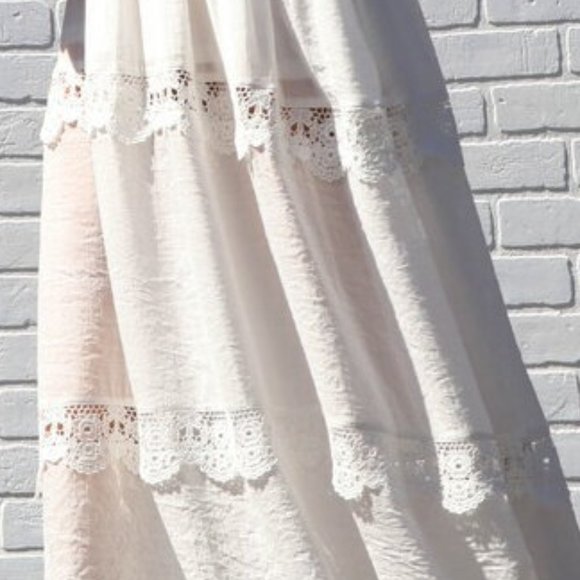 Boho Strapless Crochet Lace Trim Maxi Dress Bohemian White Long Dress - Picture 5 of 6